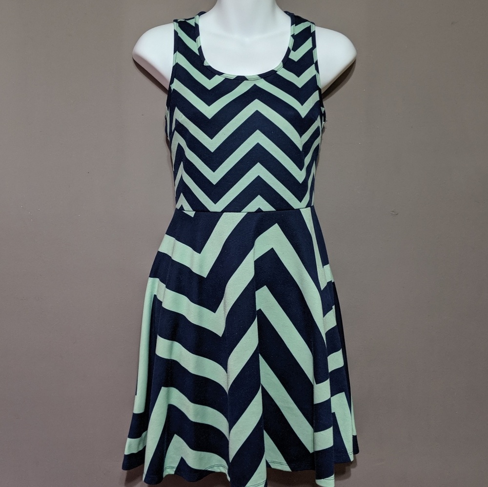 Navy and mint chevron dress